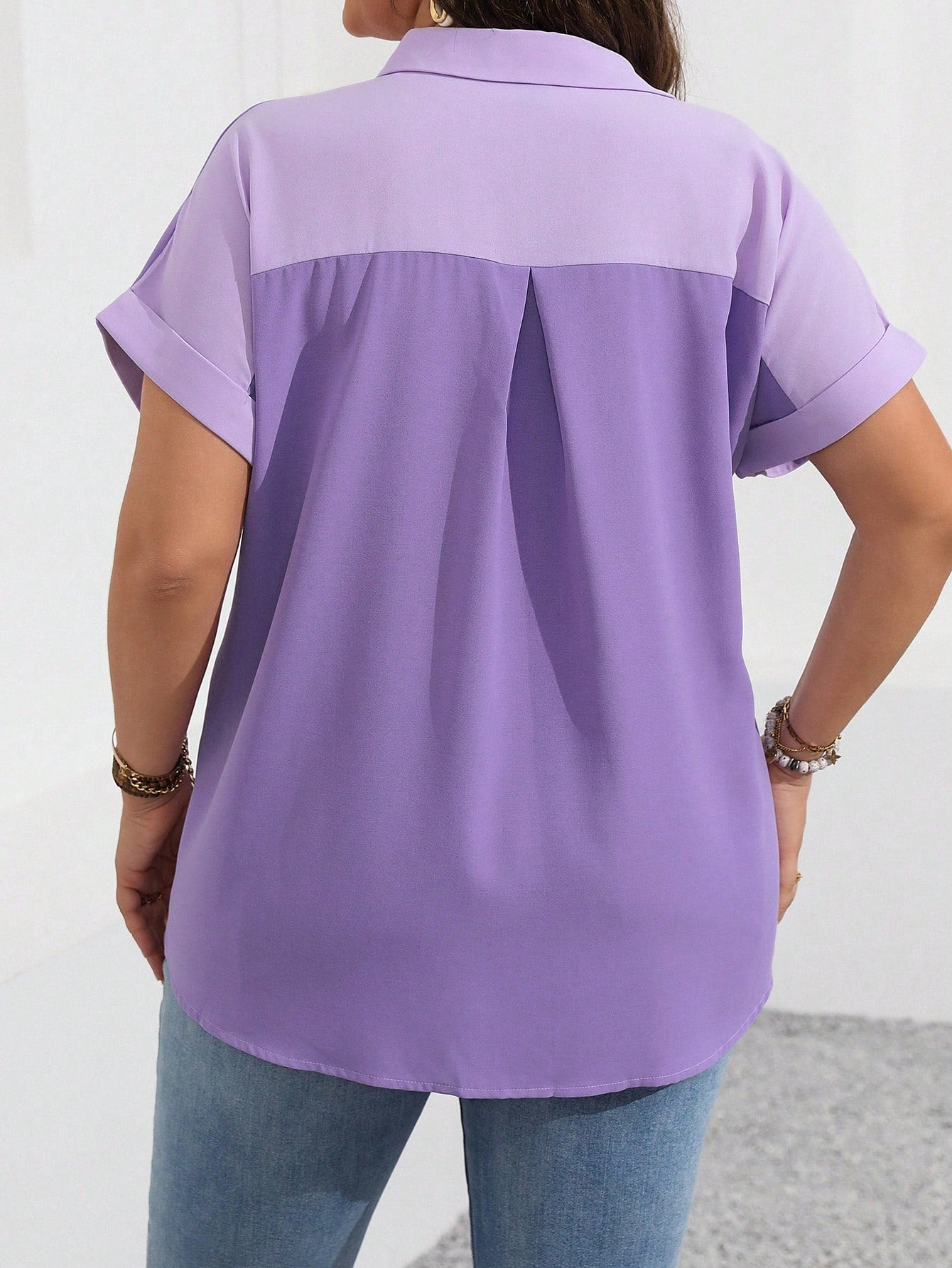 Calvaya Women Plus Size Color-Block Short Sleeve Simple Daily Shirt, Summer
