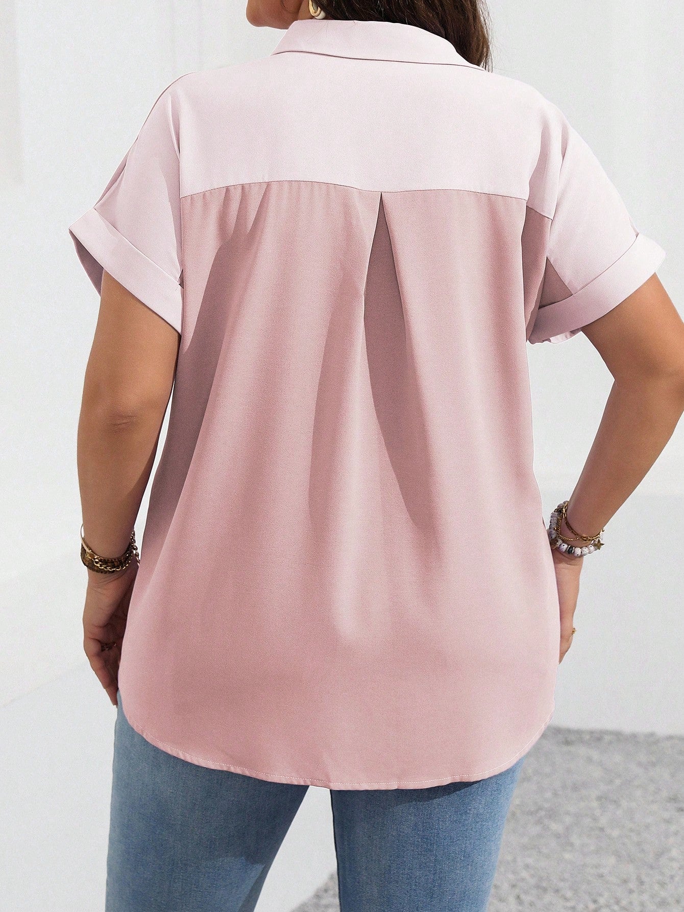 Calvaya Women Plus Size Color-Block Short Sleeve Simple Daily Shirt, Summer