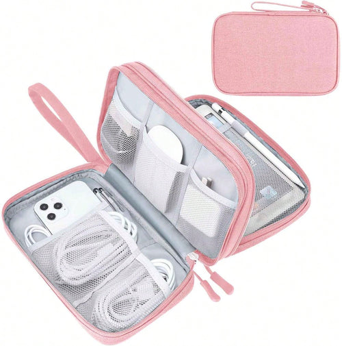 Canvas Shockproof Electronics Organizer Case – Portable Travel Storage For Cables, Power Bank, Hard Drive, SD Card, Office Workers, Lightweight