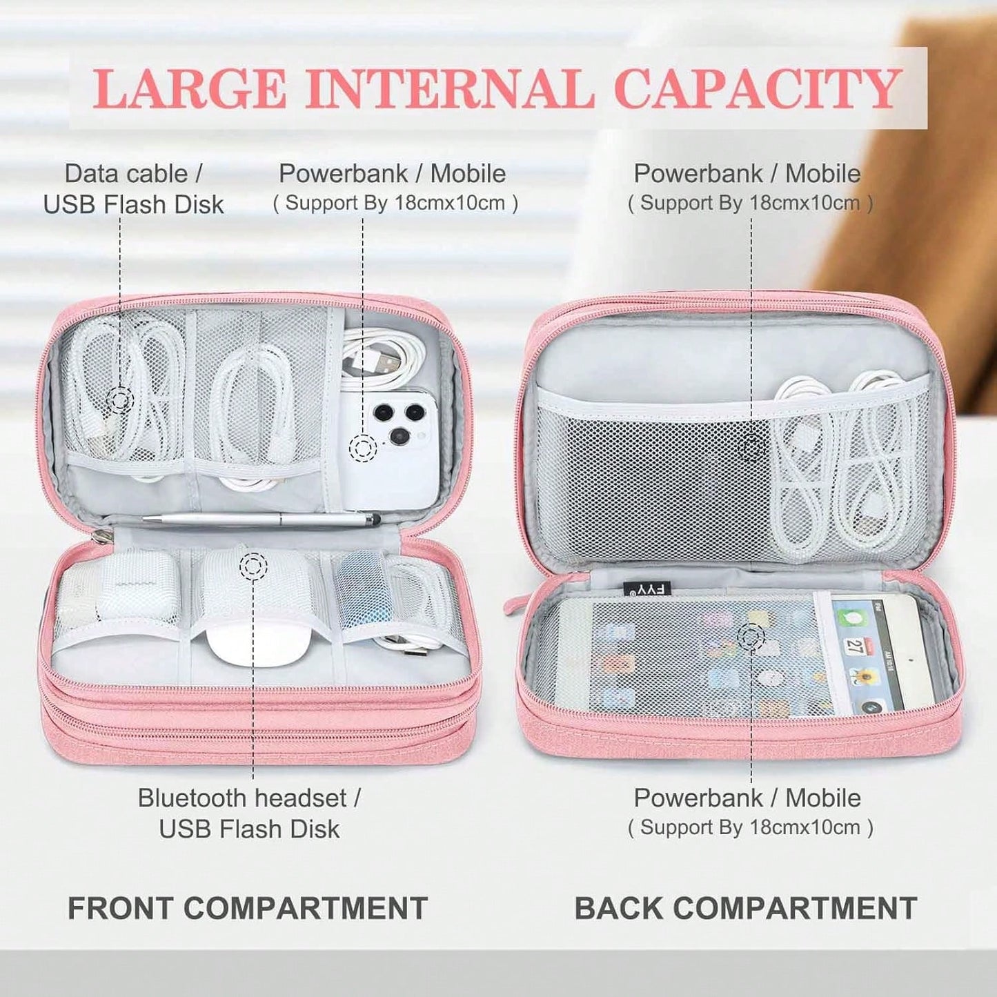 Canvas Shockproof Electronics Organizer Case – Portable Travel Storage For Cables, Power Bank, Hard Drive, SD Card, Office Workers, Lightweight