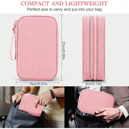 Canvas Shockproof Electronics Organizer Case – Portable Travel Storage For Cables, Power Bank, Hard Drive, SD Card, Office Workers, Lightweight