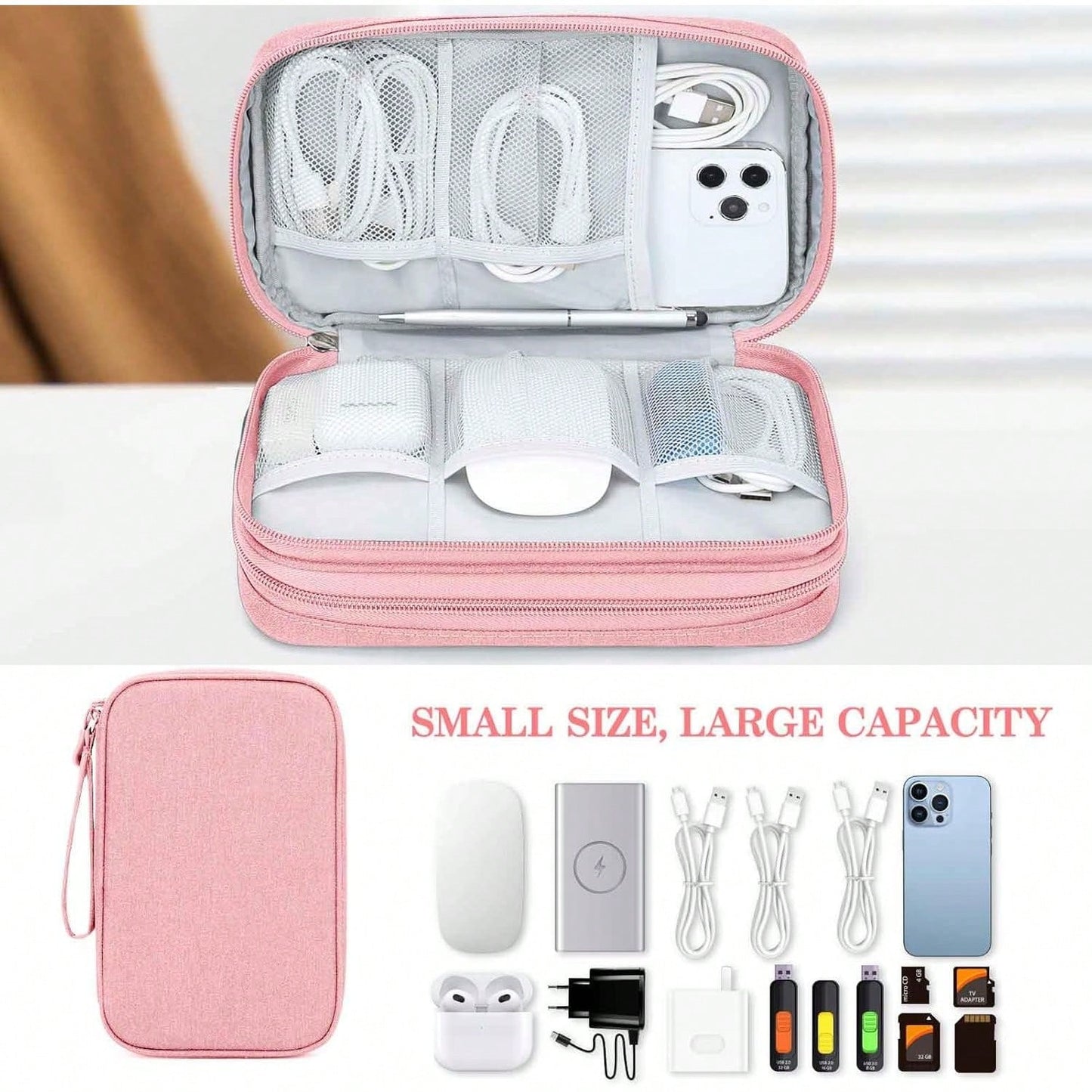 Canvas Shockproof Electronics Organizer Case – Portable Travel Storage For Cables, Power Bank, Hard Drive, SD Card, Office Workers, Lightweight