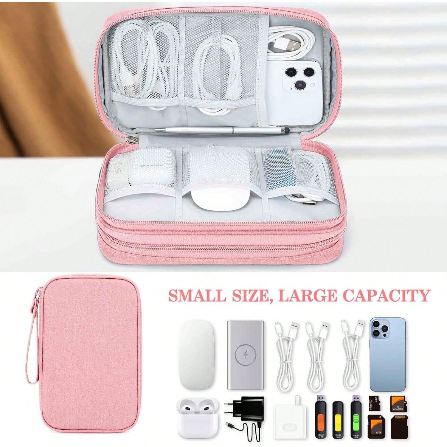 Canvas Shockproof Electronics Organizer Case – Portable Travel Storage For Cables, Power Bank, Hard Drive, SD Card, Office Workers, Lightweight