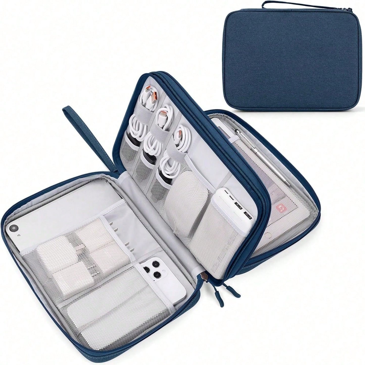 Canvas Shockproof Electronics Organizer Case – Portable Travel Storage For Cables, Power Bank, Hard Drive, SD Card, Office Workers, Lightweight