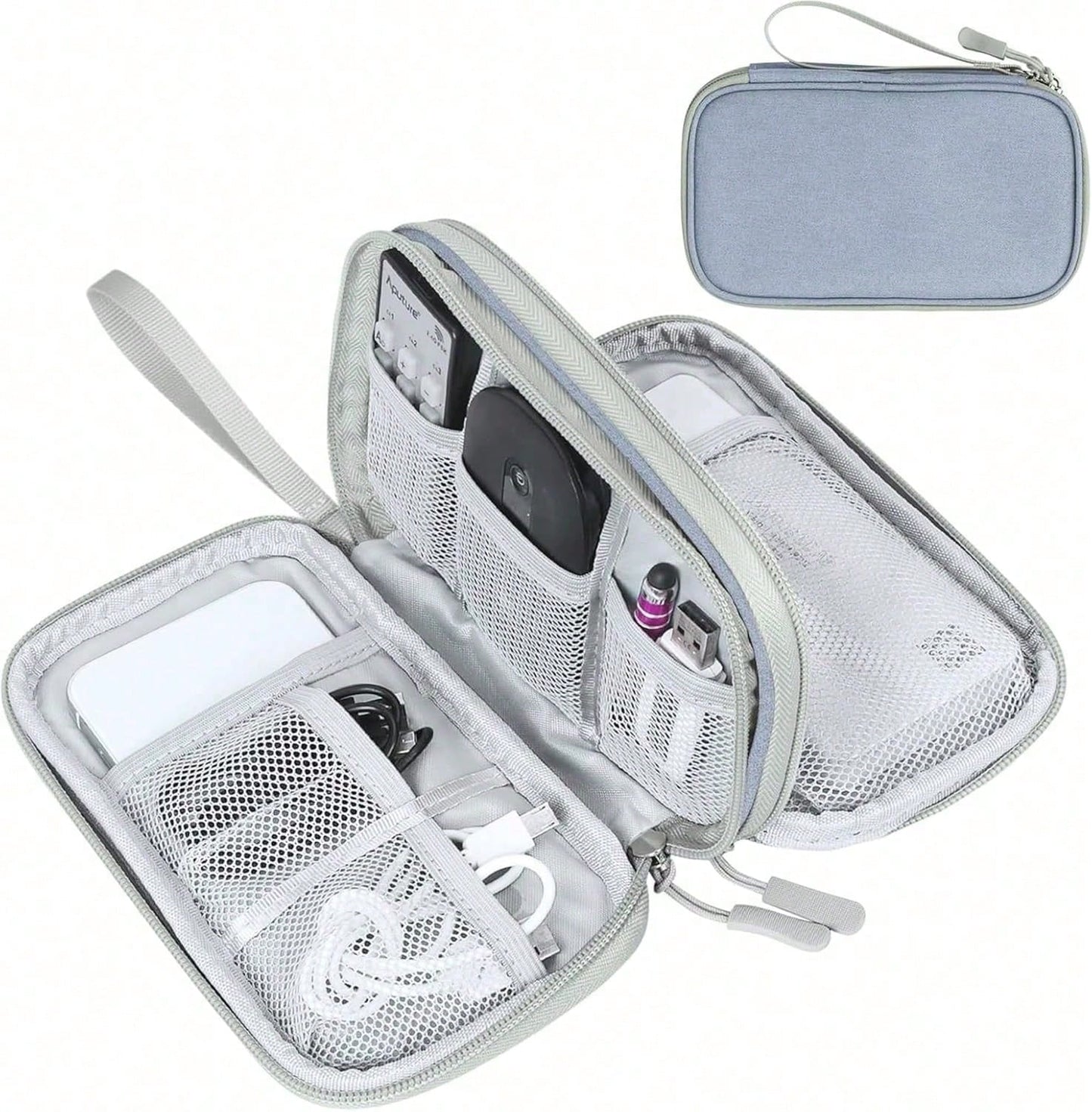 Canvas Shockproof Electronics Organizer Case – Portable Travel Storage For Cables, Power Bank, Hard Drive, SD Card, Office Workers, Lightweight