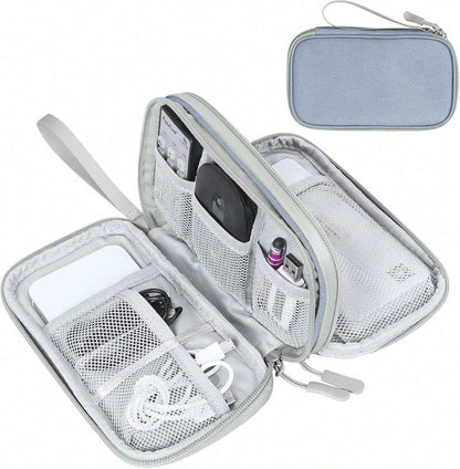 Canvas Shockproof Electronics Organizer Case – Portable Travel Storage For Cables, Power Bank, Hard Drive, SD Card, Office Workers, Lightweight