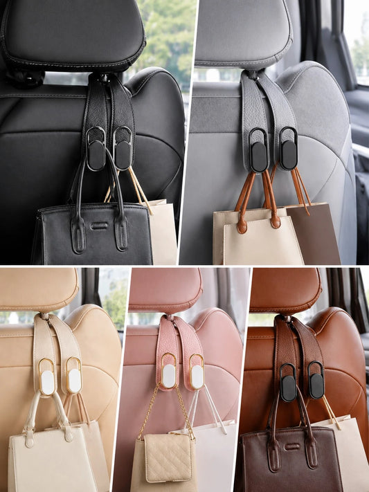 Car Headrest Hook, For Handbags And Bags, PU Leather Double Hook Holder, 5 Colors, Car Seat Back Handbag Holder, Universal Vehicle Storage Organizer, Suitable For Handbags, Shopping Bags, Backpacks, C