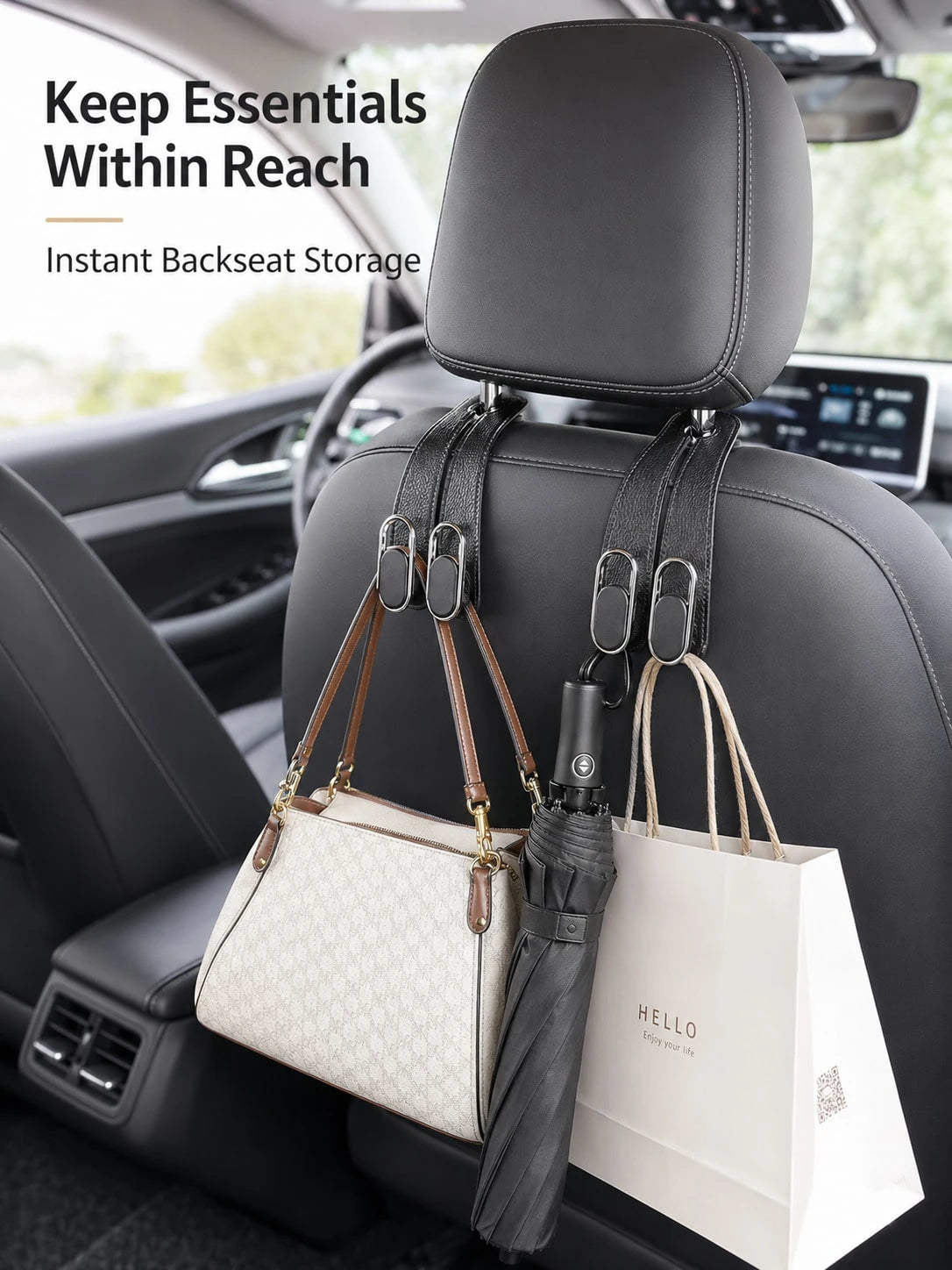 Car Headrest Hook, For Handbags And Bags, PU Leather Double Hook Holder, 5 Colors, Car Seat Back Handbag Holder, Universal Vehicle Storage Organizer, Suitable For Handbags, Shopping Bags, Backpacks, C