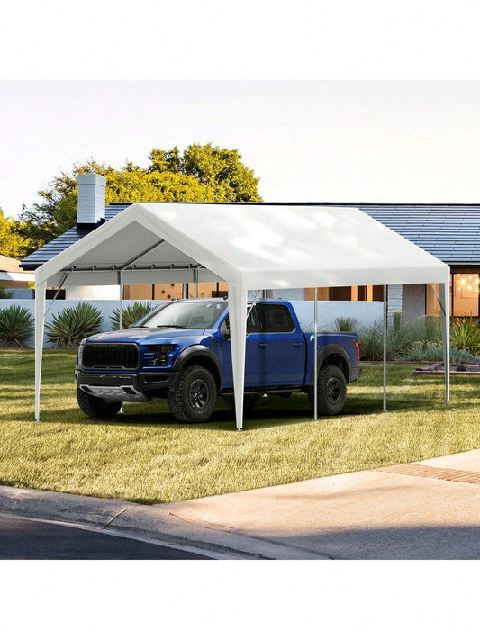 Carport Replacement Canopy Cover 10 X 20 Ft, Garage Top Tent Shelter Tarp Heavy-Duty Waterproof & UV Protected, Easy Installation With Ball Bungees,White (Only Top Cover, Frame Not Include)
