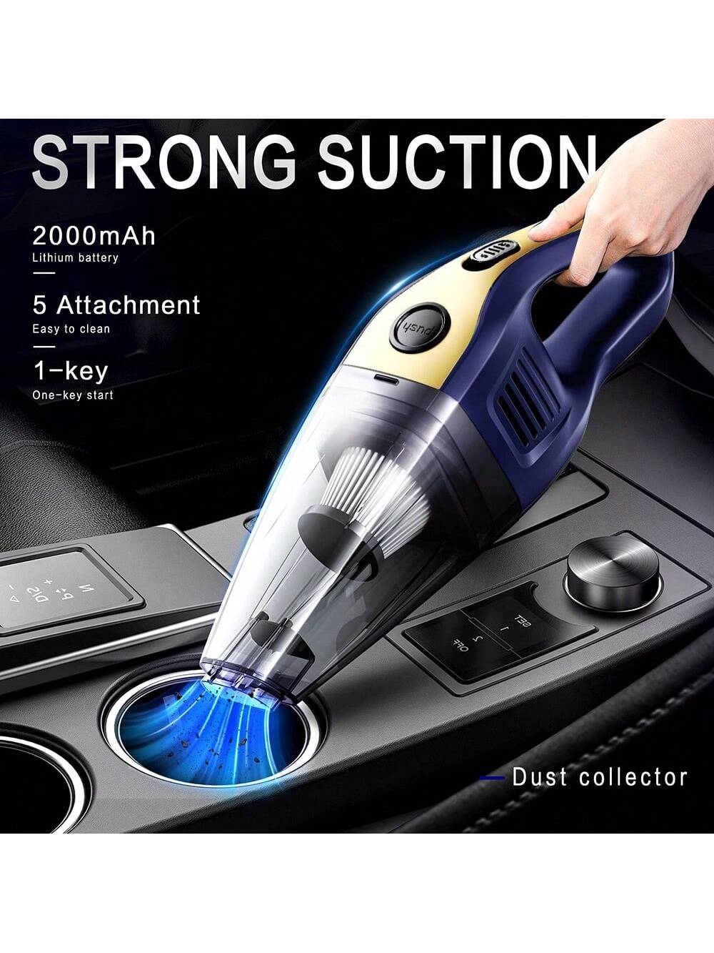 CascadeVac Handy Vacuum Cleaner Handheld Vacuum Cleaner For The Family Car, Powerful Suction USB Charging Mini Cleaning Vacuum Cleaner, Has A Variety Of Accessories For The Car, Home, Office And Other