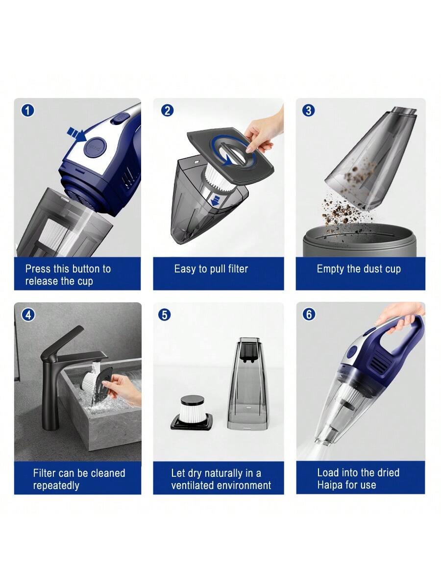 CascadeVac Handy Vacuum Cleaner Handheld Vacuum Cleaner For The Family Car, Powerful Suction USB Charging Mini Cleaning Vacuum Cleaner, Has A Variety Of Accessories For The Car, Home, Office And Other