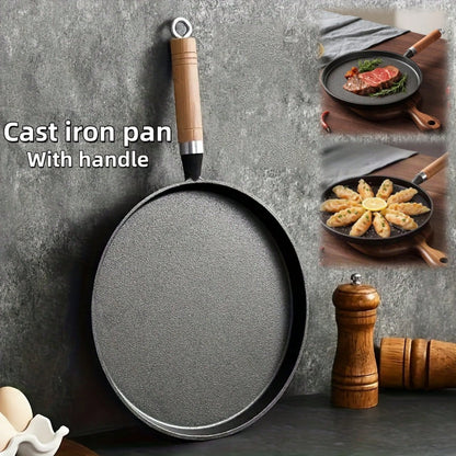 Cast Iron Skillet With Handle, 10.63inch Inch Frying Pan, Suitable Pancakes, Eggs, And Crepes, Durable Non-Stick Cookware, Suitable Induction Cookers, Gas Stoves, Campfires, Breakfast, Barbecue, Campi