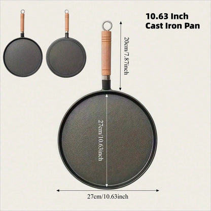 Cast Iron Skillet With Handle, 10.63inch Inch Frying Pan, Suitable Pancakes, Eggs, And Crepes, Durable Non-Stick Cookware, Suitable Induction Cookers, Gas Stoves, Campfires, Breakfast, Barbecue, Campi
