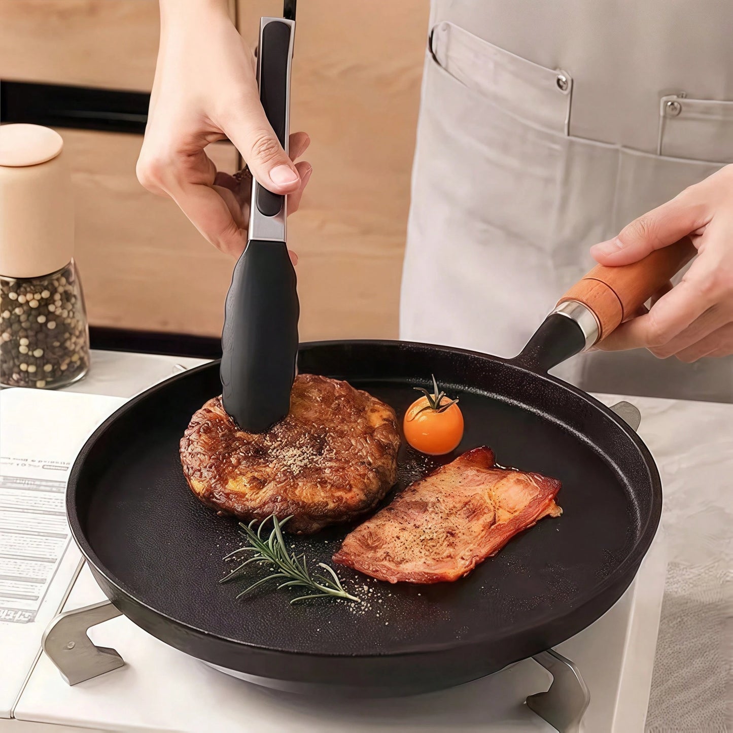 Cast Iron Skillet With Handle, 10.63inch Inch Frying Pan, Suitable Pancakes, Eggs, And Crepes, Durable Non-Stick Cookware, Suitable Induction Cookers, Gas Stoves, Campfires, Breakfast, Barbecue, Campi