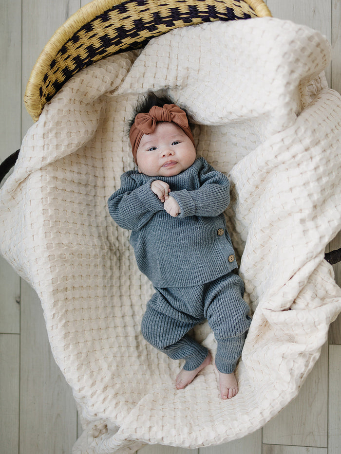 Charcoal Ribbed Knit Layette Set