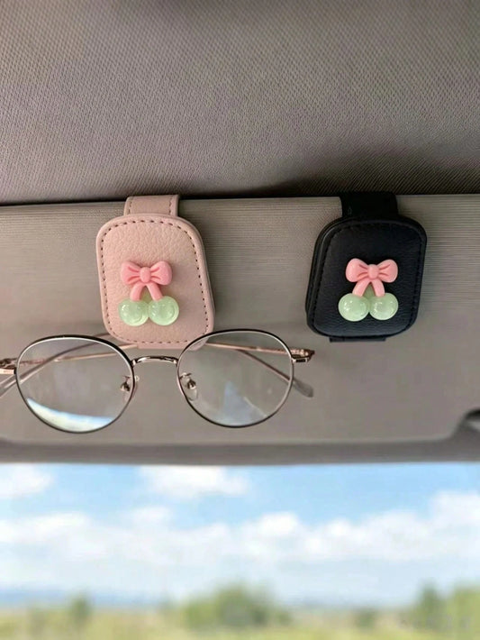 Cherry Bow Car Fashion Glasses Clip, Dual-Use Sun Visor Clip For Fashion Glasses And Tickets, Car Interior Decoration