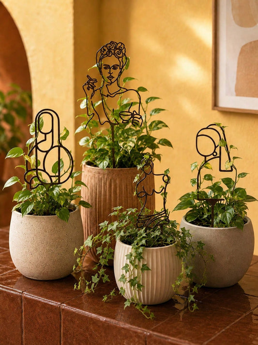 Cirelle 1Pc Metal Garden Figure Plant Support Stake, Wrought Iron Character Silhouette Decor, Creative Plant Pot Stand Ornament, Outdoor Yard Patio Balcony Lawn Decoration, Modern Garden Art Craft For