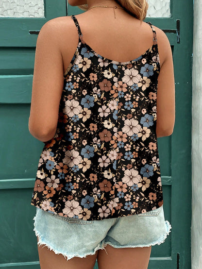 Clasi Mother's Day Casual Retro Ditsy Floral Elegant Plus Size Camisole Top, Suitable For Summer Beach Holiday,Flower/Vacation/Spring