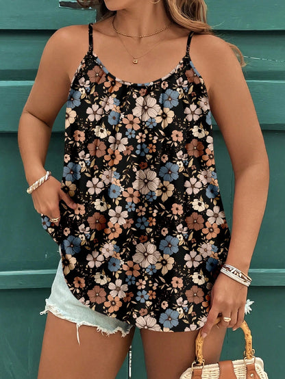 Clasi Mother's Day Casual Retro Ditsy Floral Elegant Plus Size Camisole Top, Suitable For Summer Beach Holiday,Flower/Vacation/Spring
