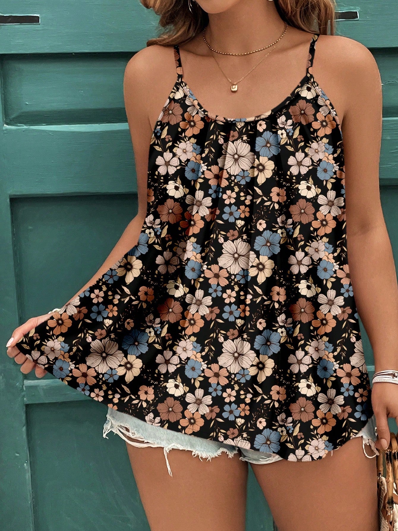 Clasi Mother's Day Casual Retro Ditsy Floral Elegant Plus Size Camisole Top, Suitable For Summer Beach Holiday,Flower/Vacation/Spring