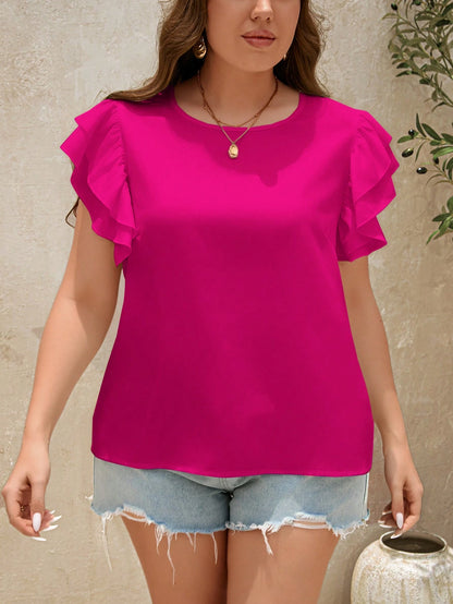 Clasi Plus Solid Butterfly Sleeve Blouse For Summer