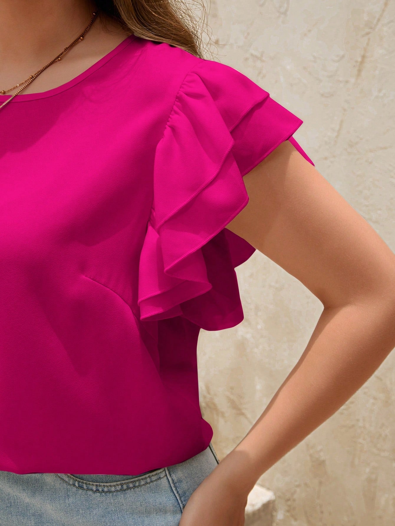 Clasi Plus Solid Butterfly Sleeve Blouse For Summer
