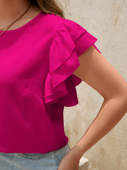 Clasi Plus Solid Butterfly Sleeve Blouse For Summer