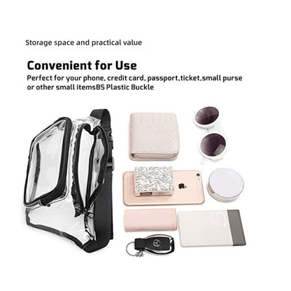 Clear PVC Fanny Pack, Stadium Approved Waterproof Waist Bag & Crossbody Belt Purse With Adjustable Strap, Fashion Small Bum Bag For Concert, Travel