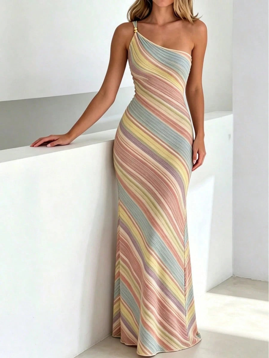 Color-Blocked Spicy Girl Dress With Sweet And Spicy Backless Design And One-Shoulder Strap Dresses For Women Elegant Vacation Outfits Women Summer