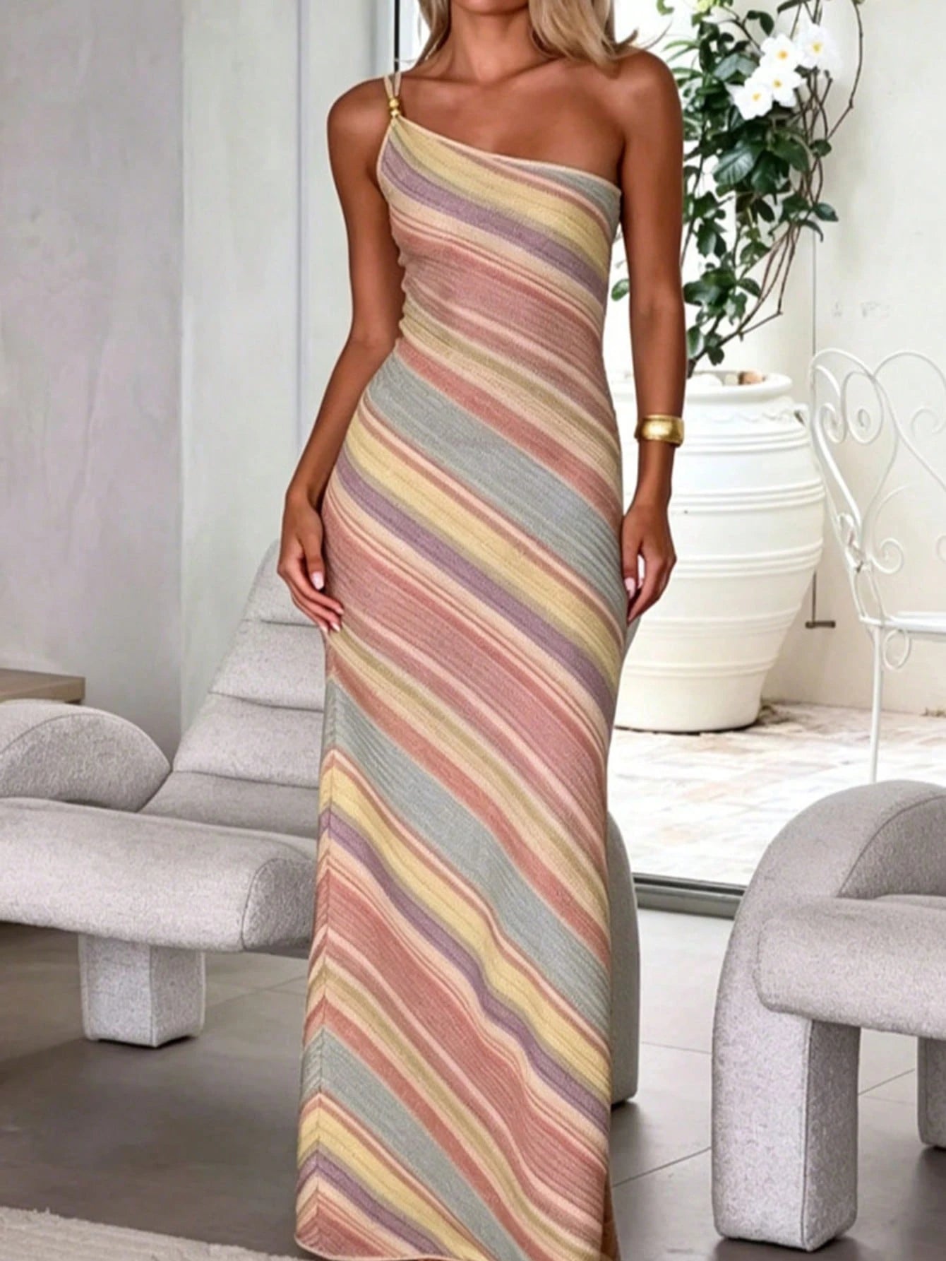 Color-Blocked Spicy Girl Dress With Sweet And Spicy Backless Design And One-Shoulder Strap Dresses For Women Elegant Vacation Outfits Women Summer