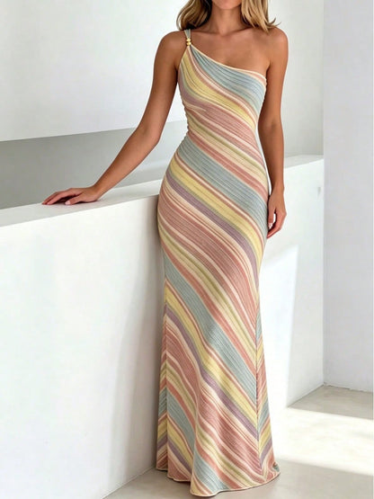 Color-Blocked Spicy Girl Dress With Sweet And Spicy Backless Design And One-Shoulder Strap Dresses For Women Elegant Vacation Outfits Women Summer