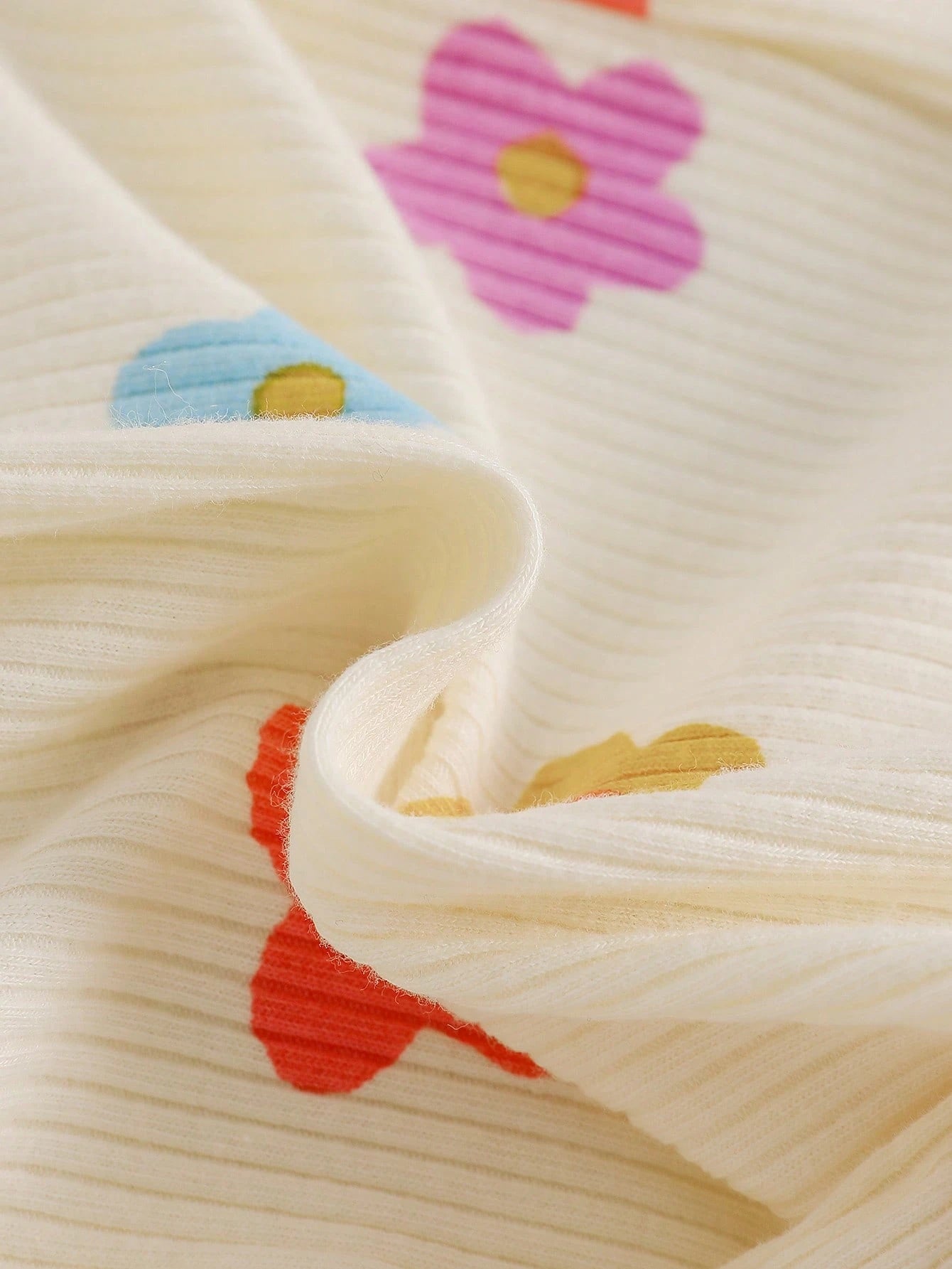 Colorful Cartoon Print Newborn Baby Romper, Heart & Flower All-Over Print, Casual Cute Knitted Comfortable