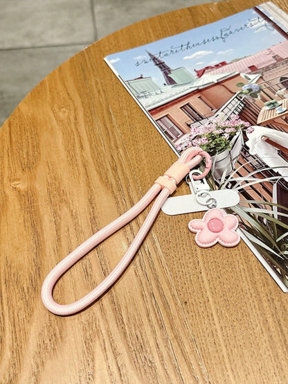 Colorful Flower Charm Wrist Phone Lanyard, Braided Anti-Lost Hand Strap With Universal Phone Tab, Cute Pastel Phone Wristlet Keychain Accessories