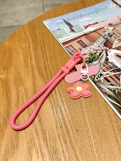 Colorful Flower Charm Wrist Phone Lanyard, Braided Anti-Lost Hand Strap With Universal Phone Tab, Cute Pastel Phone Wristlet Keychain Accessories