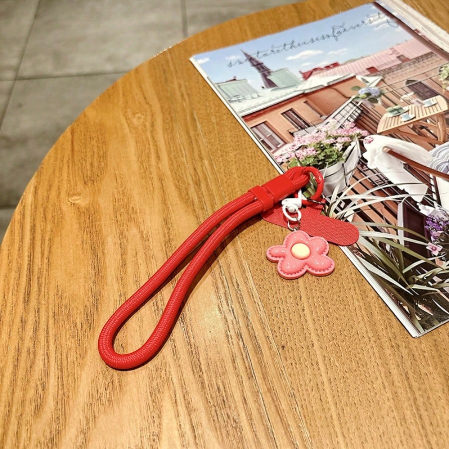 Colorful Flower Charm Wrist Phone Lanyard, Braided Anti-Lost Hand Strap With Universal Phone Tab, Cute Pastel Phone Wristlet Keychain Accessories