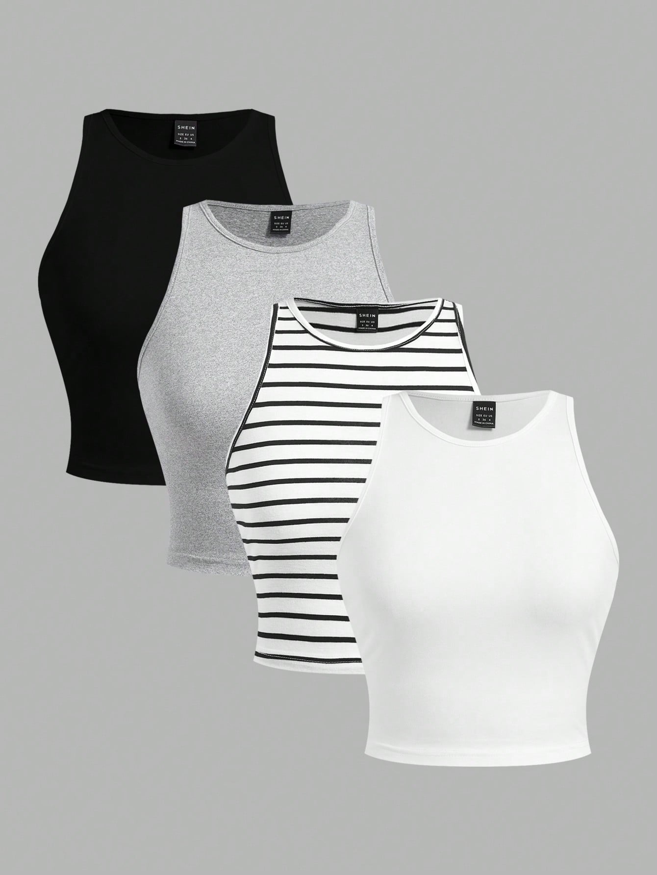 Comfortcana 1 Set Plus Size Women's Casual Formal Black Grey Black And White White Camisole, Versatile Sexy Fitted Tank Top For Summer Back To School Evening