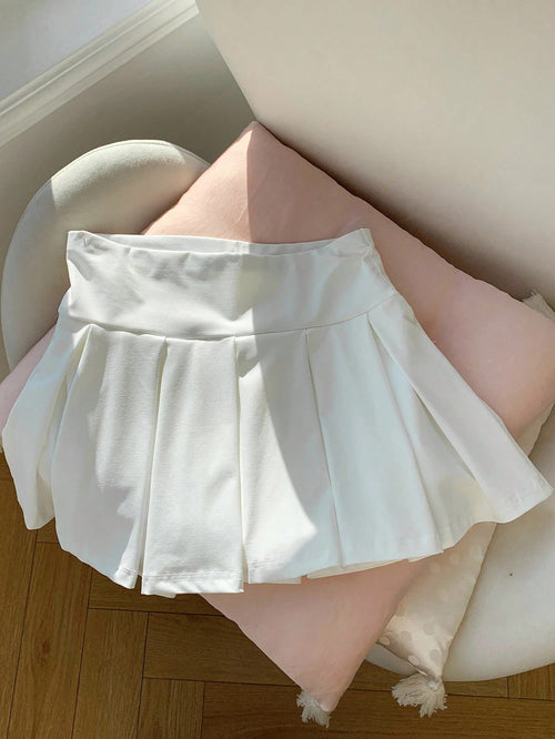 Comfortcana Casual Versatile Solid Color Sports Mini Pleated Skirt