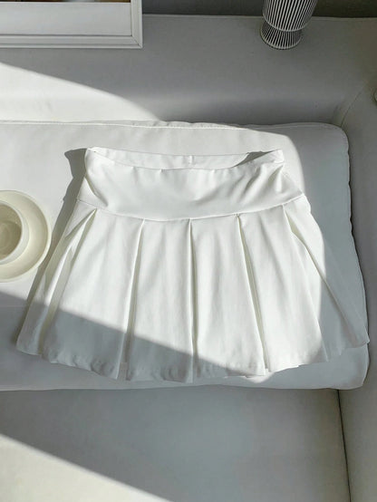 Comfortcana Casual Versatile Solid Color Sports Mini Pleated Skirt