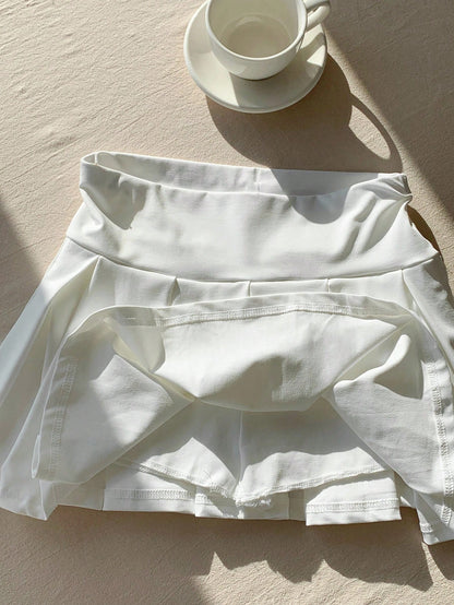 Comfortcana Casual Versatile Solid Color Sports Mini Pleated Skirt