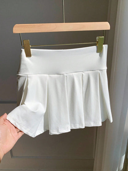 Comfortcana Casual Versatile Solid Color Sports Mini Pleated Skirt