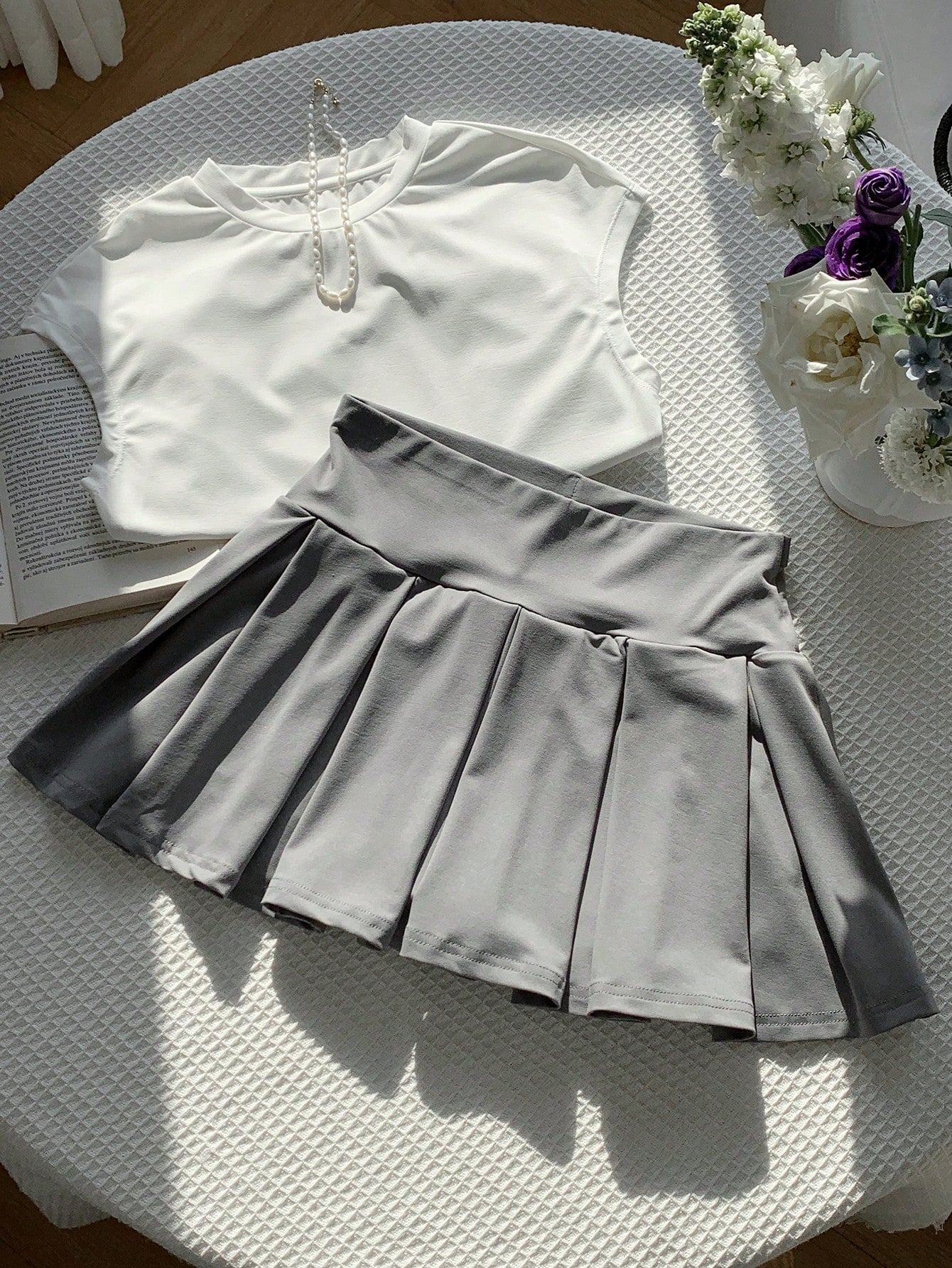 Comfortcana Casual Versatile Solid Color Sports Mini Pleated Skirt