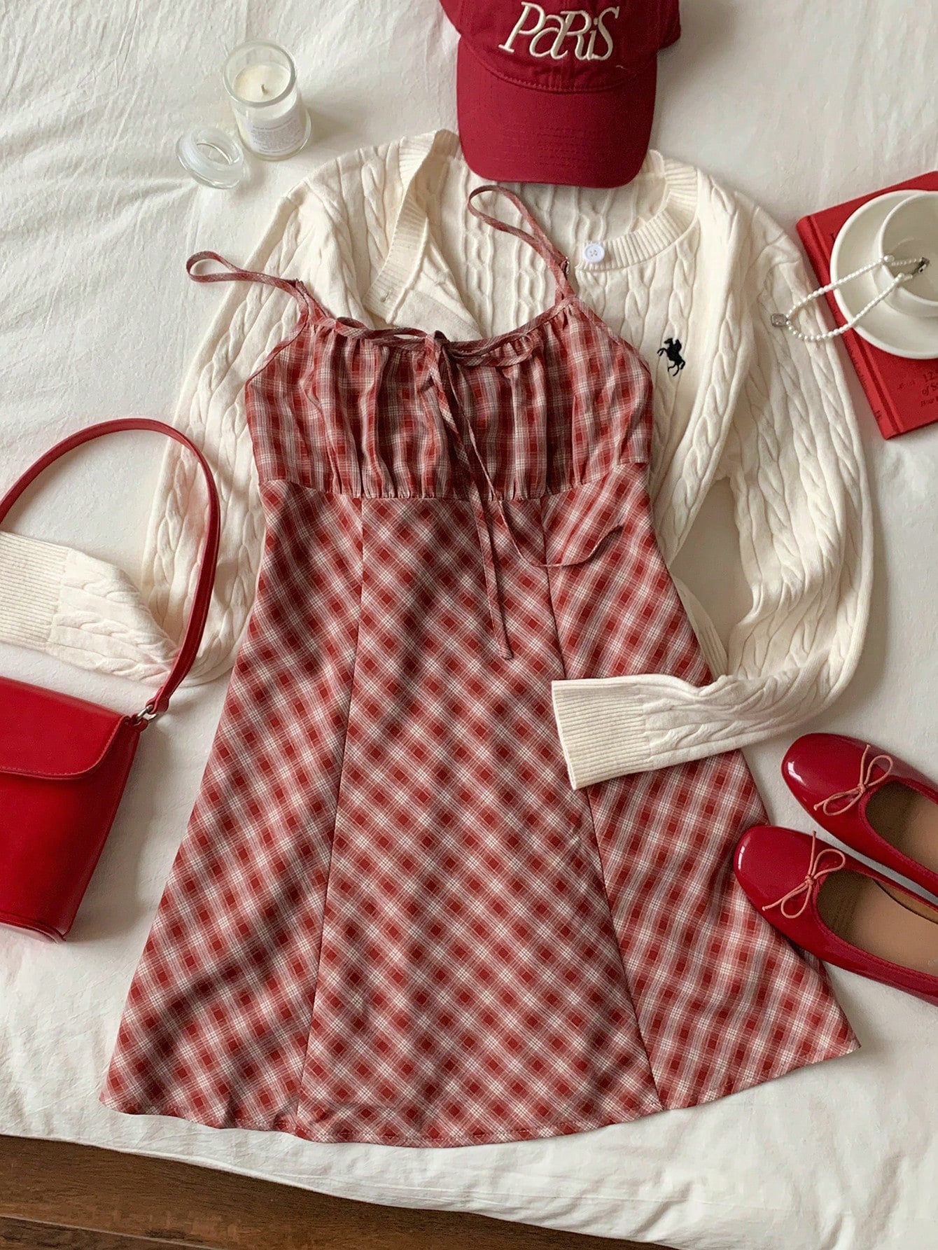 Comfortcana Fashionable Sexy Preppy Romantic Red And White Plaid Mini Dress For Women Summer Clothes Back-To-School New Year Elegant School Graduation
