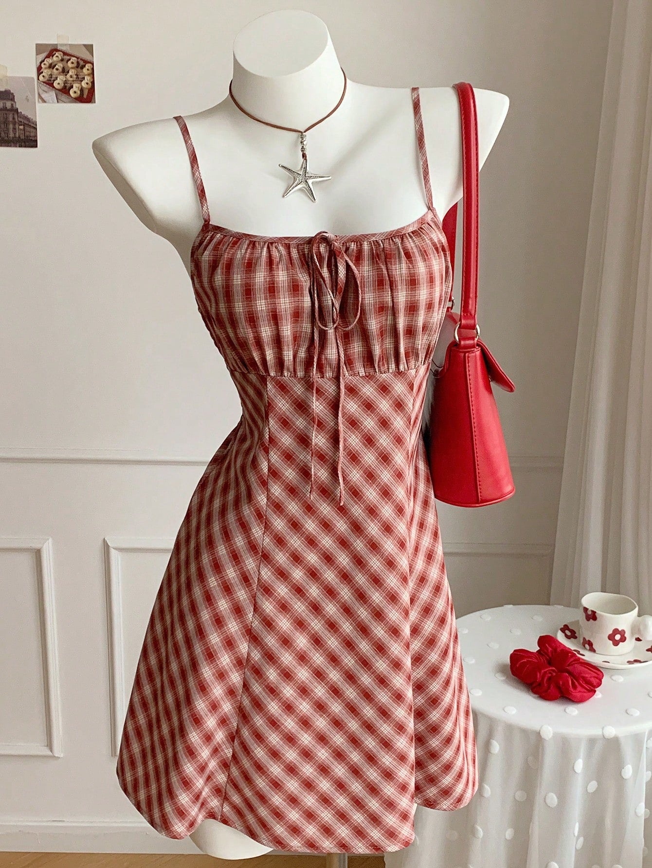 Comfortcana Fashionable Sexy Preppy Romantic Red And White Plaid Mini Dress For Women Summer Clothes Back-To-School New Year Elegant School Graduation