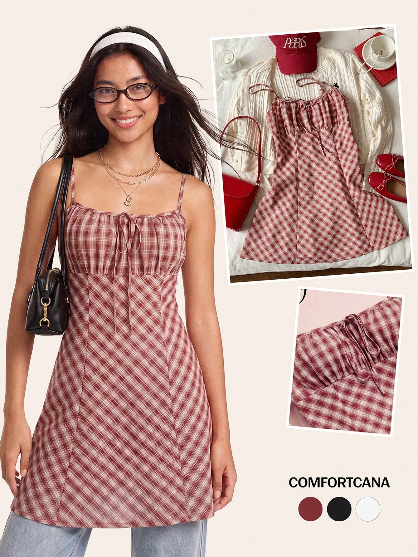 Comfortcana Fashionable Sexy Preppy Romantic Red And White Plaid Mini Dress For Women Summer Clothes Back-To-School New Year Elegant School Graduation
