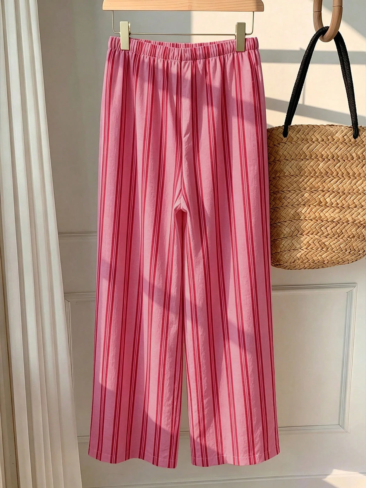 Comfortcana Women's Casual Waist Tie Straight Leg Pants, Colorful Stripes, Street Style, Suitable For Daily Commute, Dating, Gathering, Autumn/Winter, Summer, Party, Wedding, Beach, Graduation Ceremon