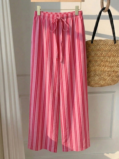 Comfortcana Women's Casual Waist Tie Straight Leg Pants, Colorful Stripes, Street Style, Suitable For Daily Commute, Dating, Gathering, Autumn/Winter, Summer, Party, Wedding, Beach, Graduation Ceremon