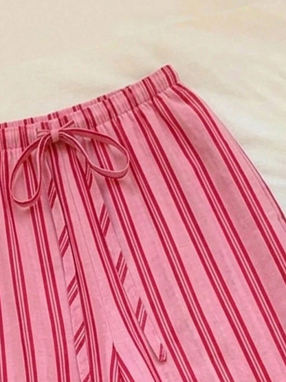 Comfortcana Women's Casual Waist Tie Straight Leg Pants, Colorful Stripes, Street Style, Suitable For Daily Commute, Dating, Gathering, Autumn/Winter, Summer, Party, Wedding, Beach, Graduation Ceremon