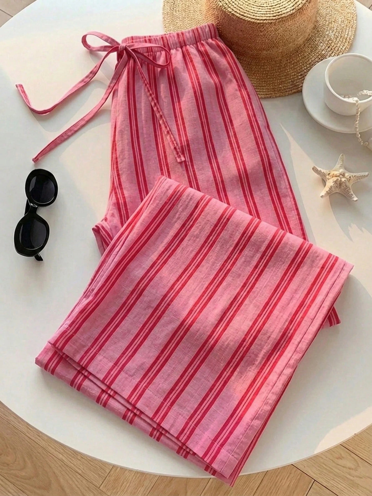 Comfortcana Women's Casual Waist Tie Straight Leg Pants, Colorful Stripes, Street Style, Suitable For Daily Commute, Dating, Gathering, Autumn/Winter, Summer, Party, Wedding, Beach, Graduation Ceremon