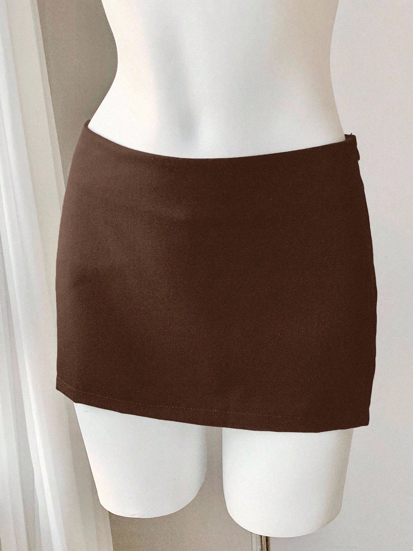 Comfortcana Women's Solid Color Low Waist Straight Casual Short Mini Skirt