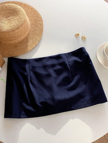 Comfortcana Women's Solid Color Low Waist Straight Casual Short Mini Skirt